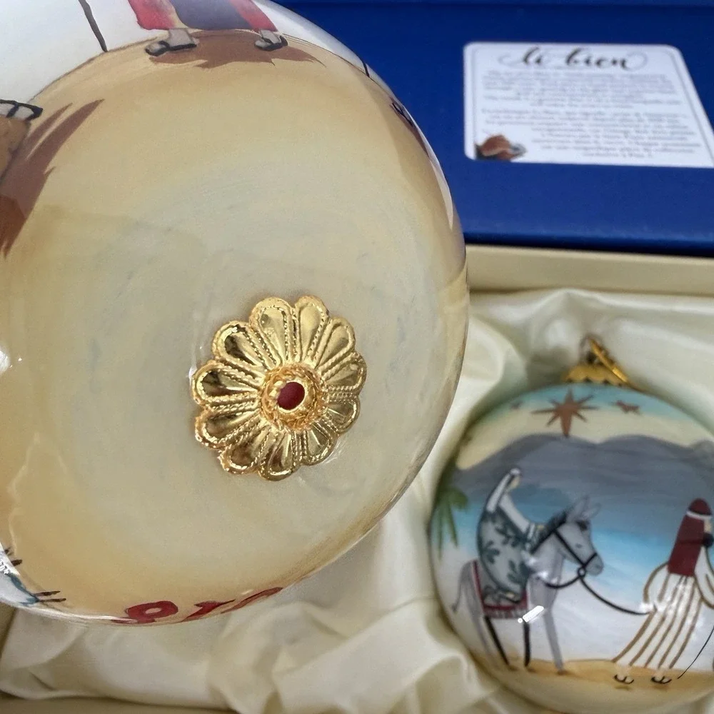 Three Hand Painted Pier One Li Bien 2018 Christmas Ornaments w/ 3 Position Box